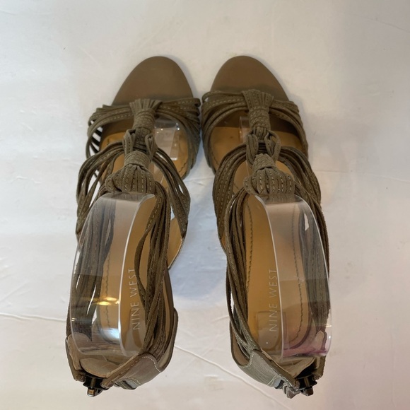 Nine West tan suede strappy zipper back open toe heels shoes size 6 1/2 M - Picture 5 of 9